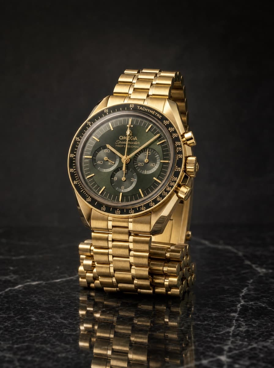 Omega YG Green Speedmaster on Bracelet New