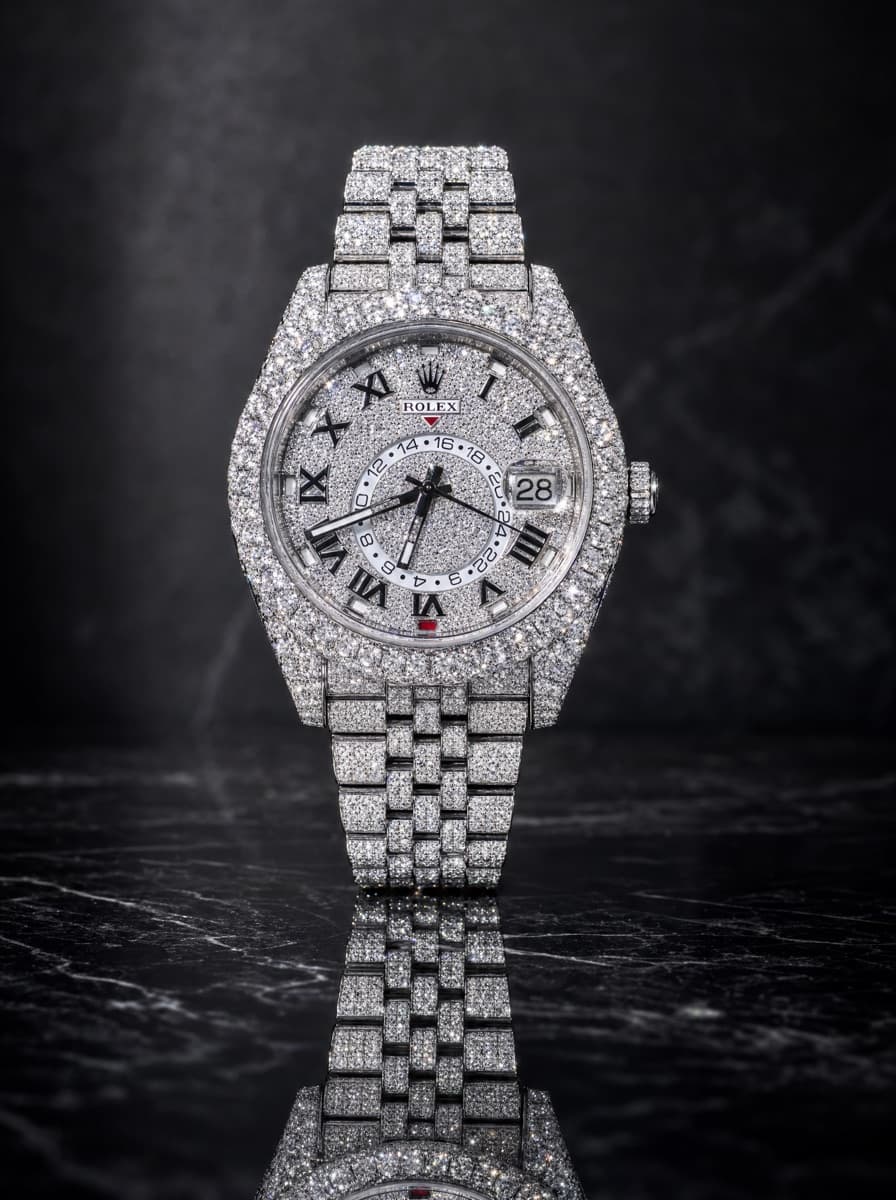 Rolex Sky Dweller Fully Iced Stainless Steel Roman Dial 326934