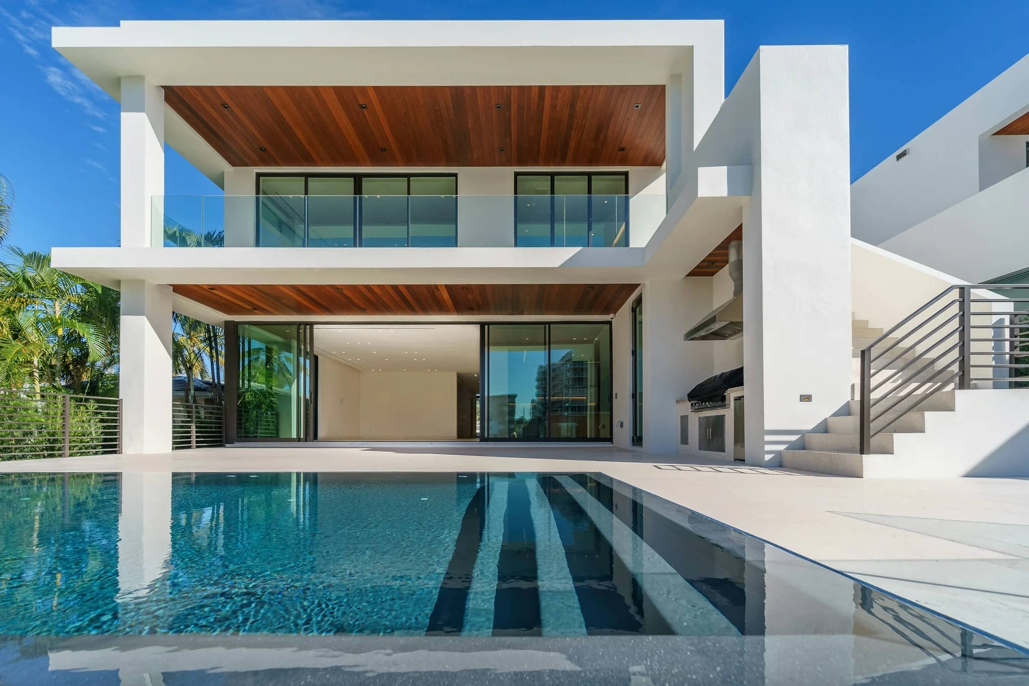 Modern villa glowing at dusk